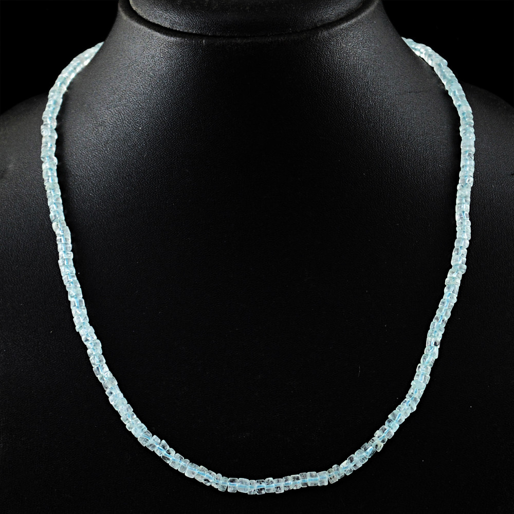 94.50 Cts Natural Blue Aquamarine Round Strand Beads Single Strand Necklace (DG)