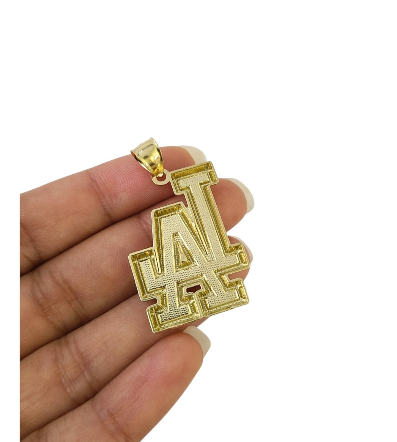 10K Yellow Gold LA Pendant Charm Los Angeles Logo Diamond Cut Finish Mens