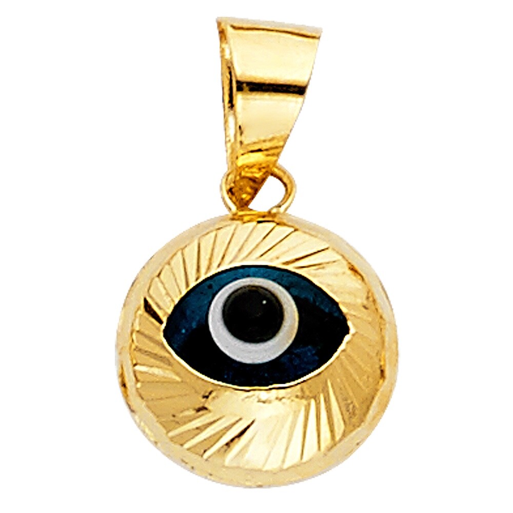 14K SOLID GOLD ROUND EVIL EYE PENDANT – 15mm x 9mm- 14k Solid Gold – PT454