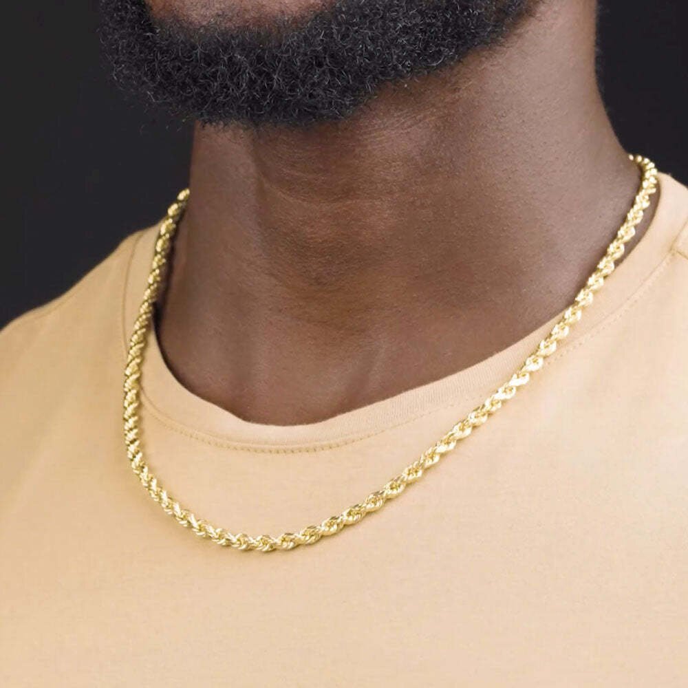 Men’s Women’s 14k Gold Plated Over Solid 925 Sterling Silver Rope Chain 4.50mm