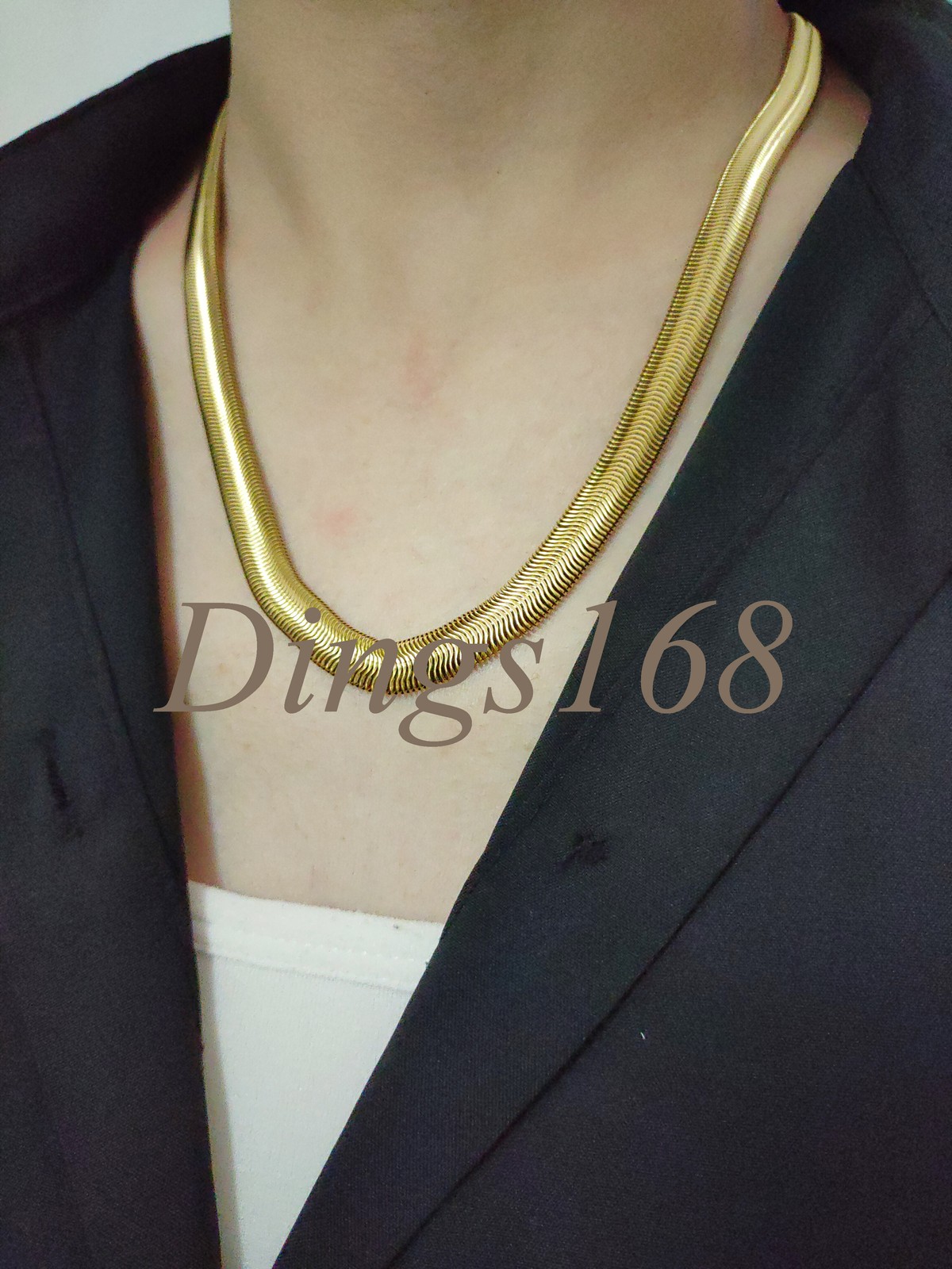 18K Yellow Gold Filled Tarnish-Resist 20″+2″ 7mm Very Wide Flat Snake Necklace