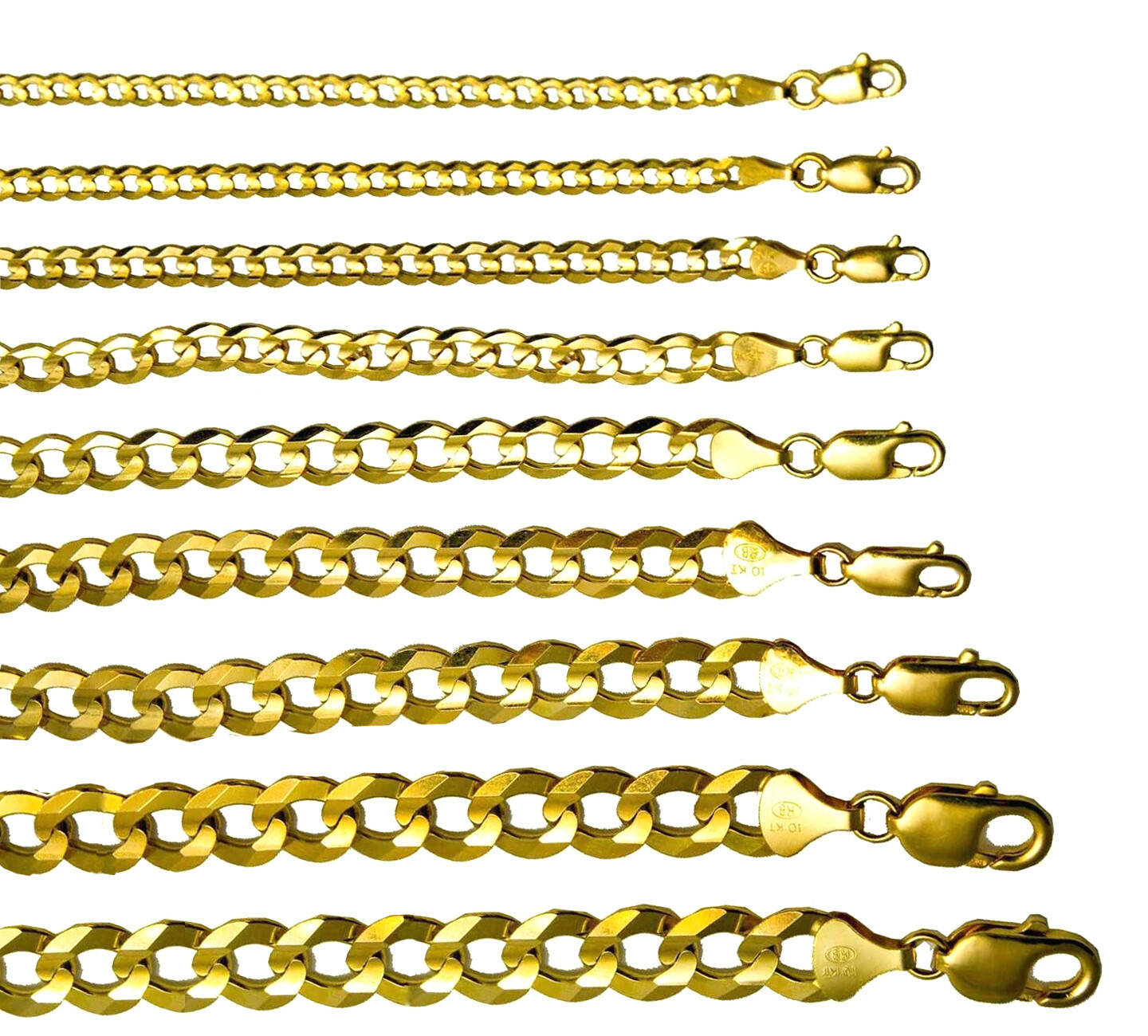 10k Yellow Gold Solid 3mm-12mm Cuban Link Chain Necklace Bracelet 7″-30″