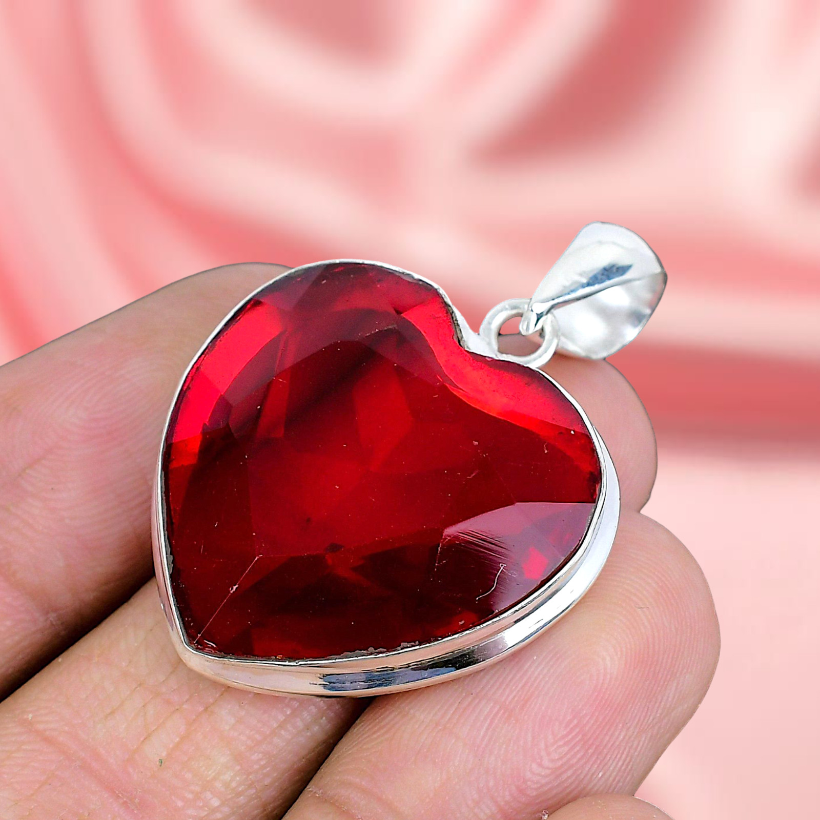 Red Garnet Silver Pendant 925 Sterling Silver Handmade Pendant Silver Pendant