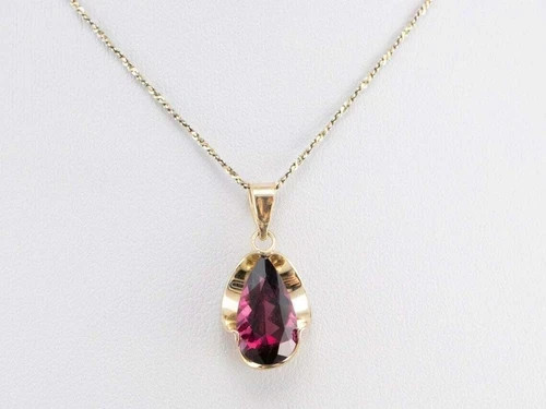 2Ct Pear Cut Lab Created Red Ruby Women Wedding Pendant 14K Yellow Gold Plated
