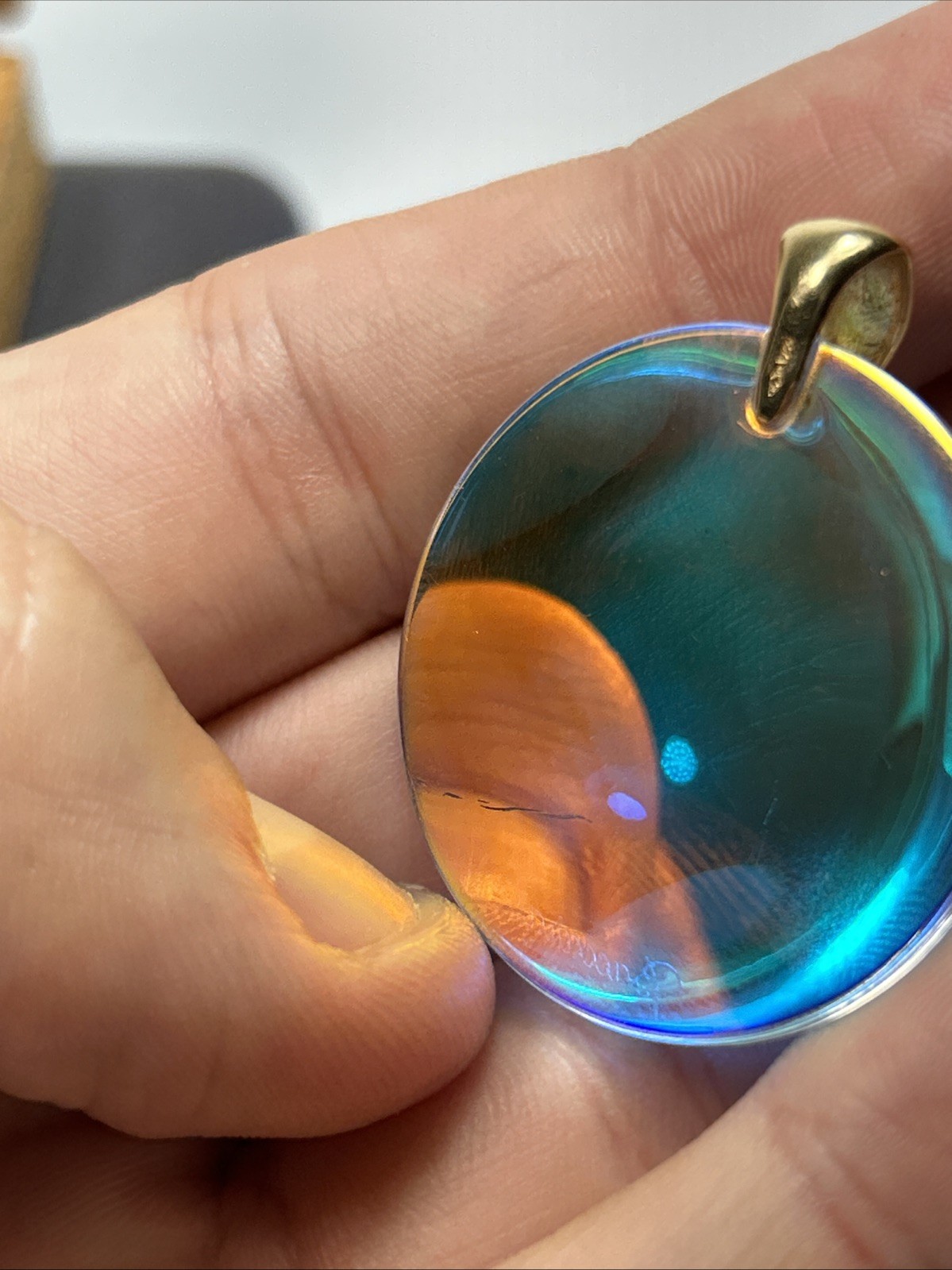 Baccarat Eclipse 18k Yellow Gold Bail Round Rainbow Crystal Pendant
