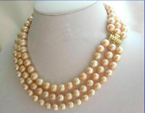 triple strands 9-8 mm south sea gold pink pearl necklace 18″19″20″