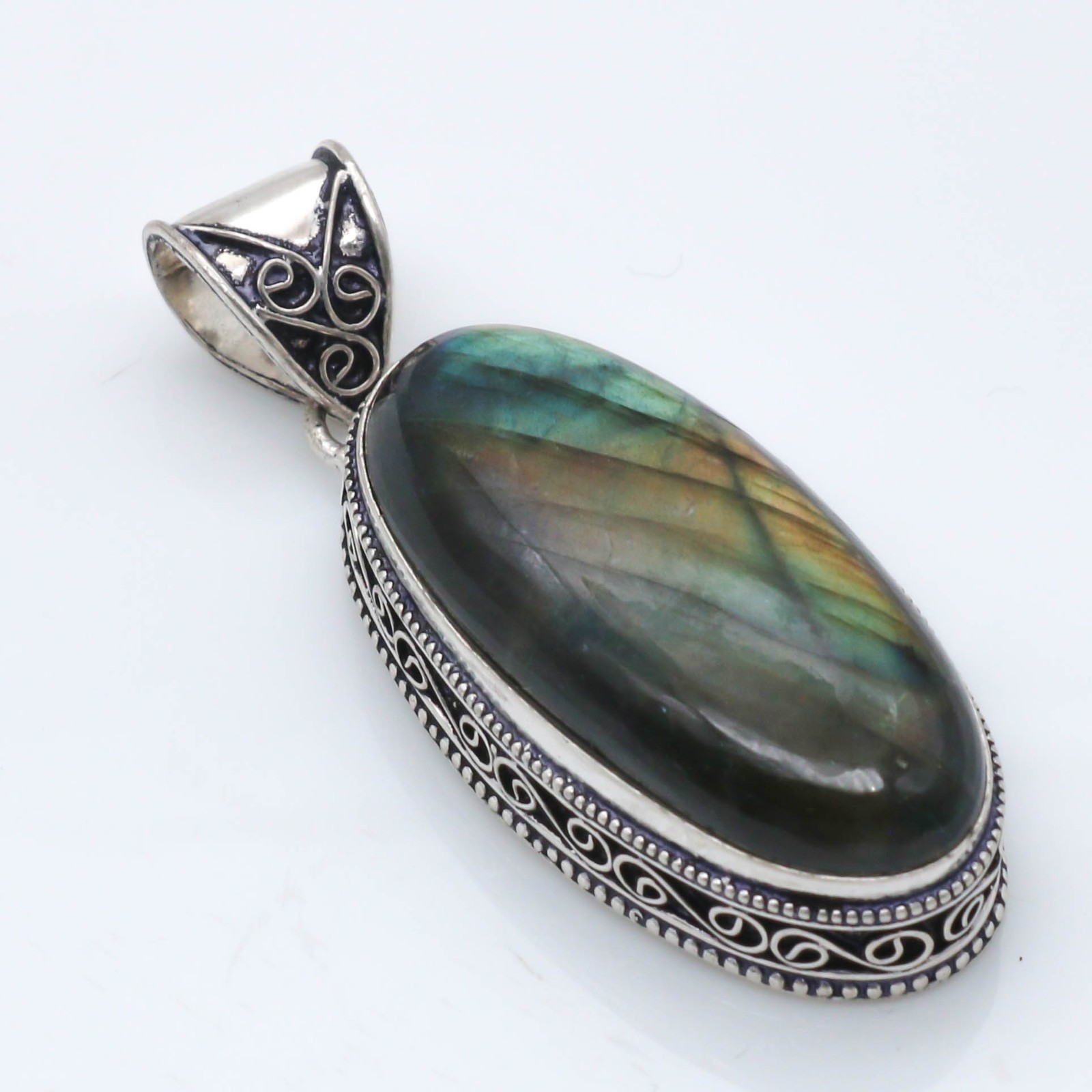 Labradorite Gemstone Handmade Pendant 925 Sterling Silver Jewelry Size 2.15″