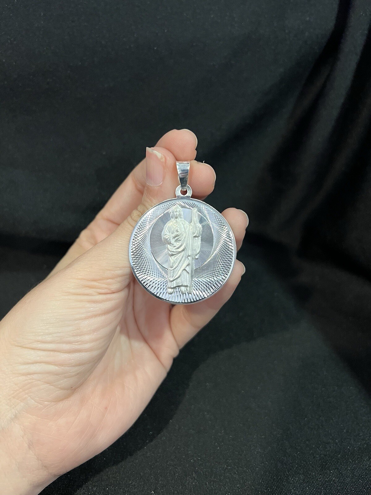 925 Sterling Silver Mens Womens Big St Jude San Judas Round Pendant Medal