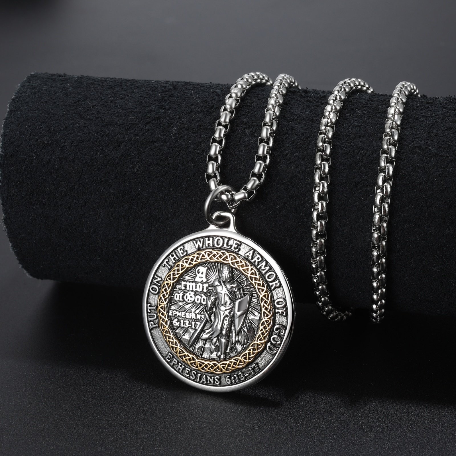 Men Armor of God Pendant Necklace Ephesians 6 Bible Verse Christian Prayer Gift