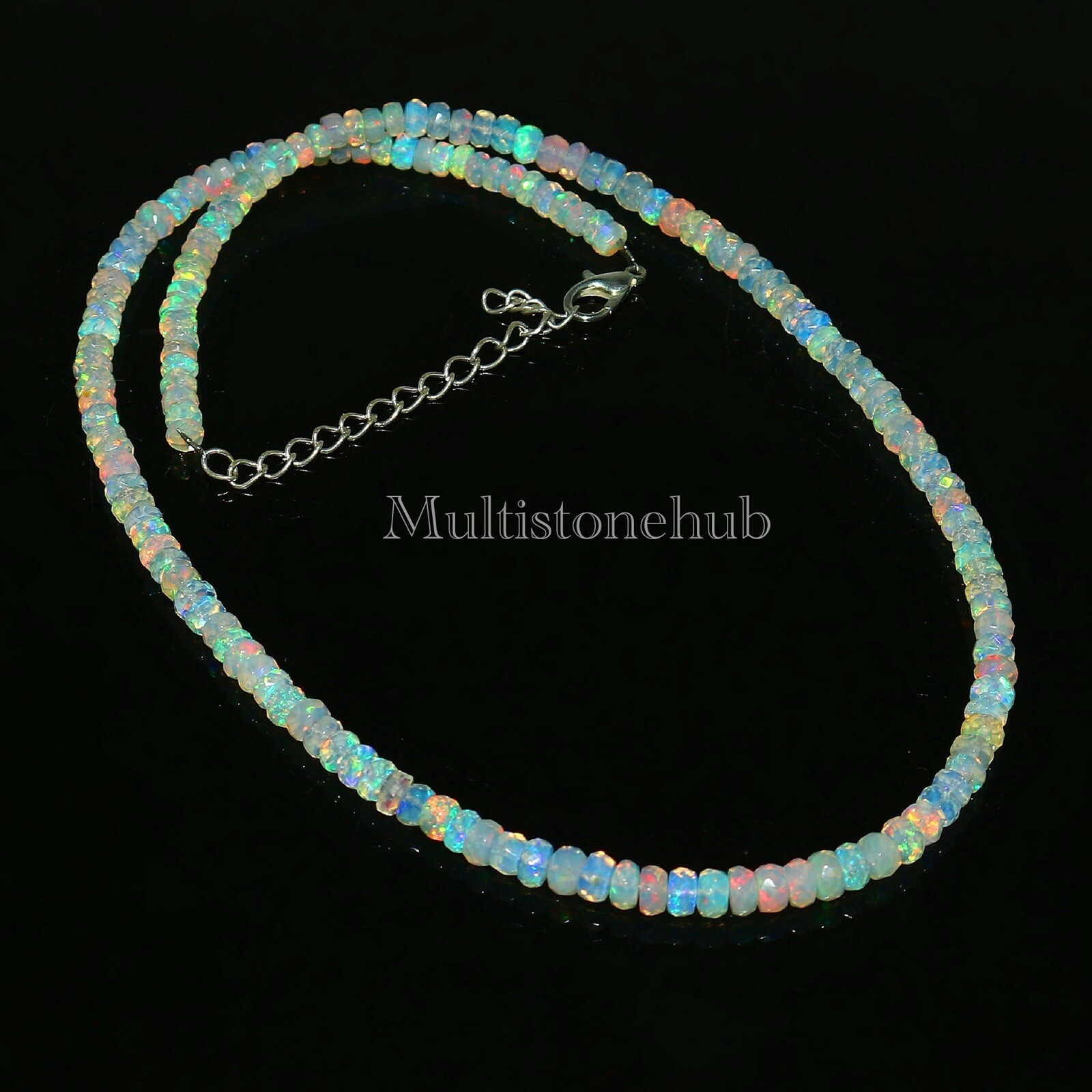 Natural Ethiopian Welo Fire Opal Faceted Rondelle Bead Gemstone Necklace 16 Inch