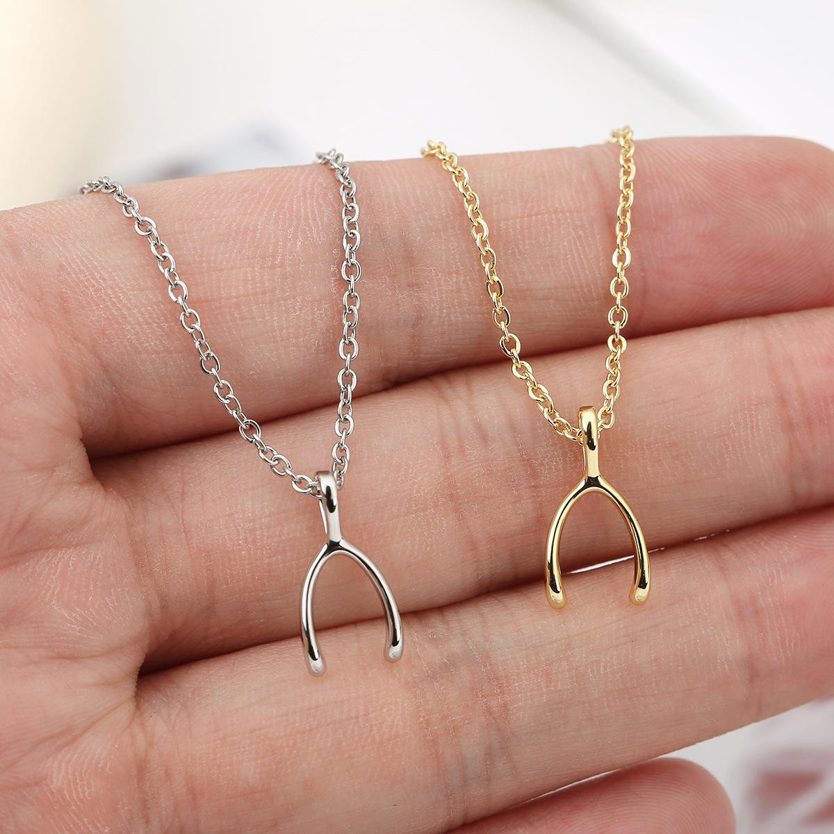 Gold Wishbone Pendant Necklace Minimalist Lucky Charm Necklace Delicate Chain