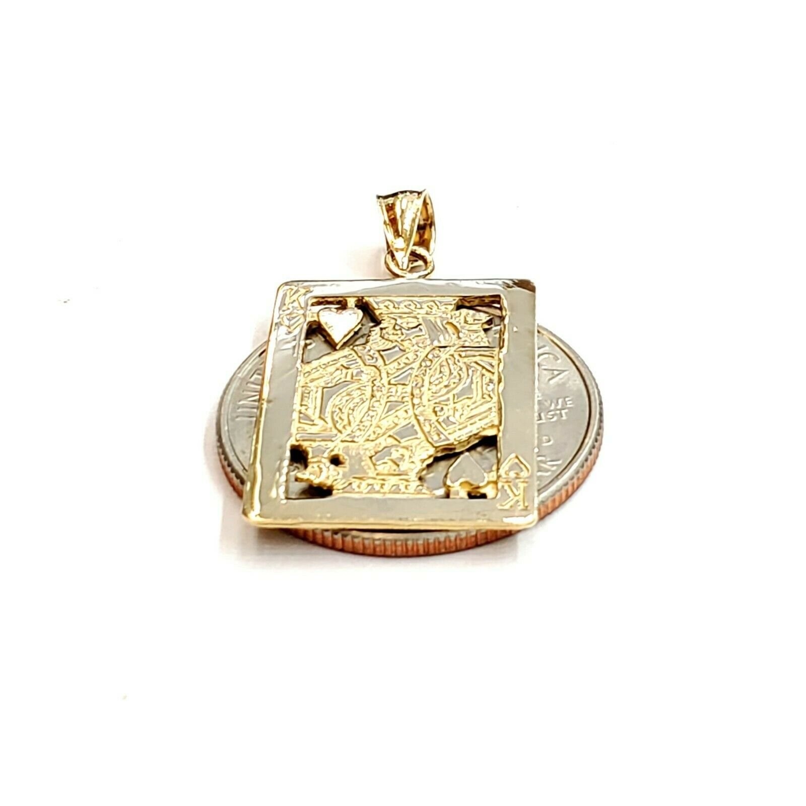 14k yellow Gold king of heart Pendant playing card gambling fine jewelry 3.5g