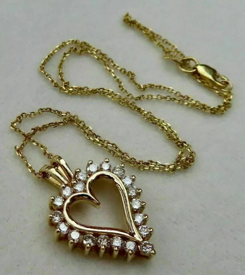 1.33Ct Round Cut Diamond Heart Pendant For Womens Gift 14K Yellow Gold Plated