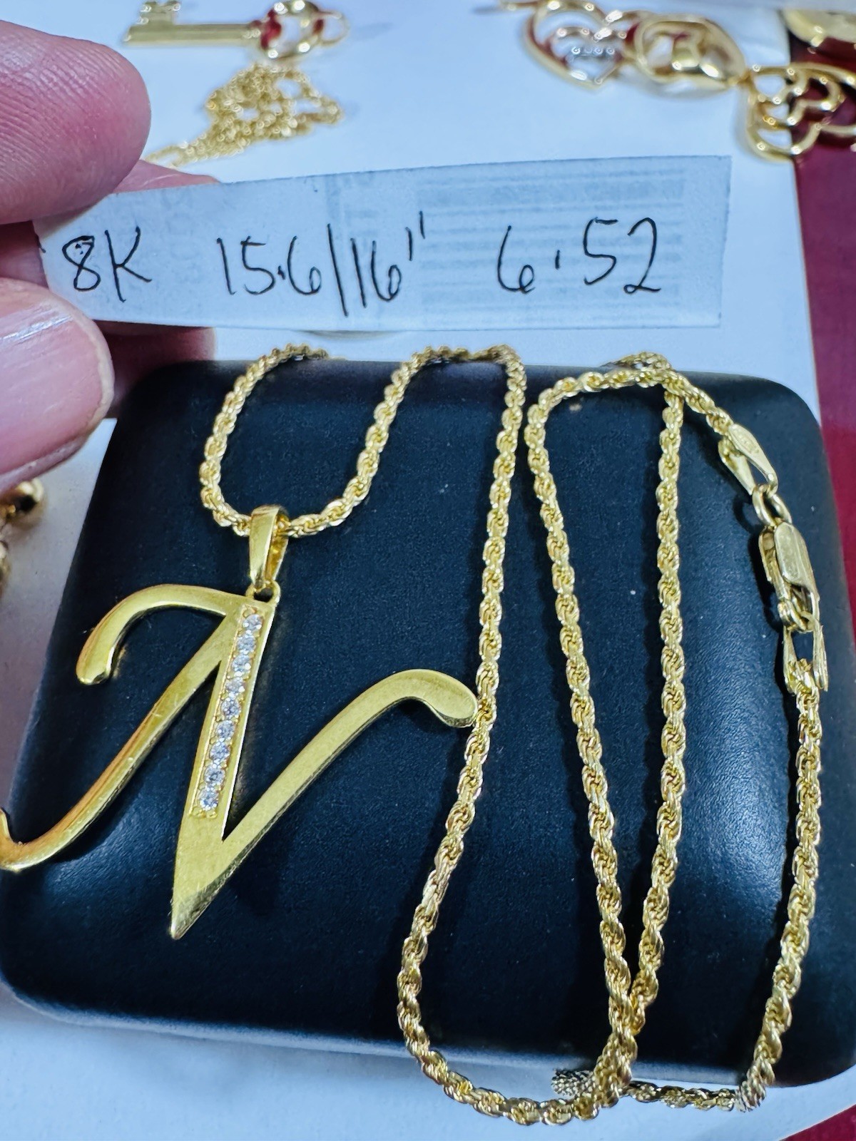 18K 750 Genuine Gold Rope Letter N Necklace 15.6”/16” Long 6.5g 1.6mm Choker