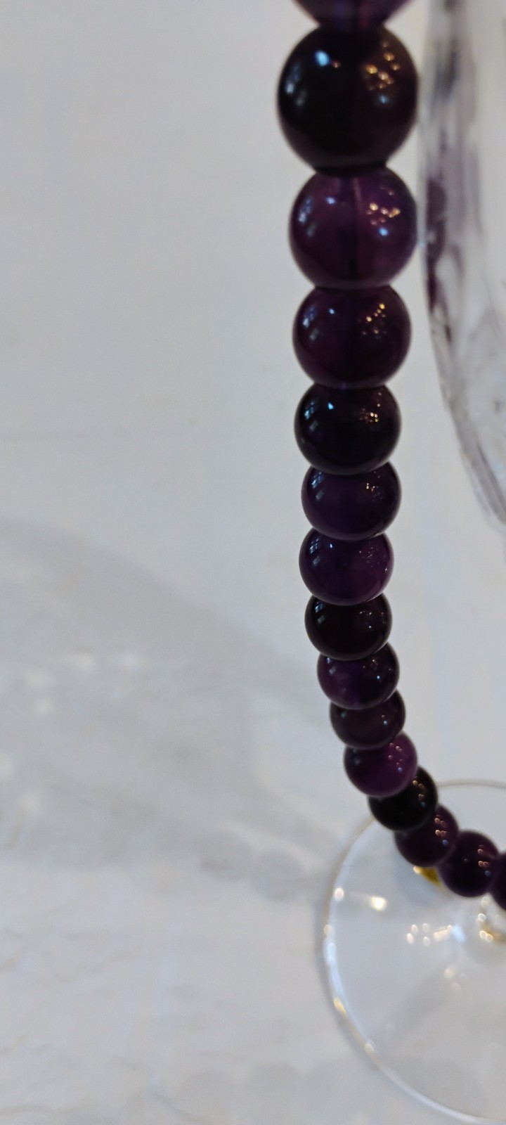 20″ Long Amethyst 12mm Bead Necklace, Signed F P China