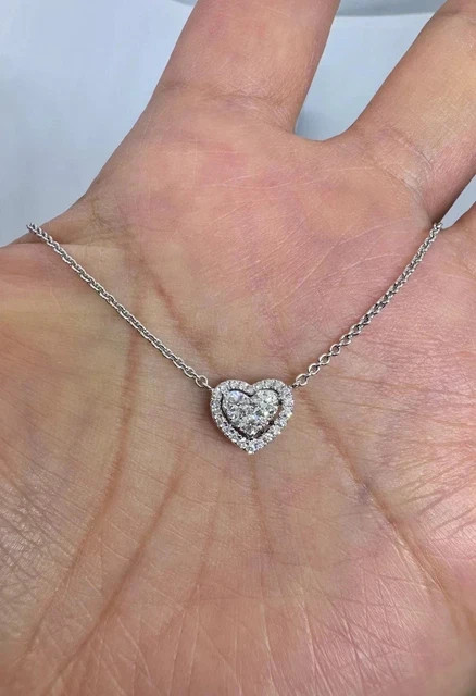 14k White Gold Plated 1.50Ct Round Lab Grown Diamond Double Heart Pendant Chain