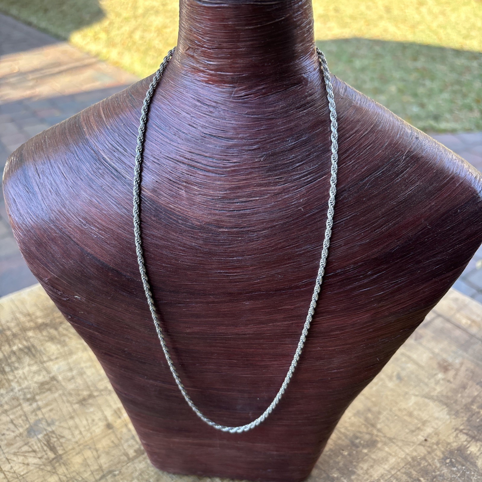 Vintage Sterling 925 Solid Silver Rope Necklace. 15 gr. 22 Inches. Made In Italy