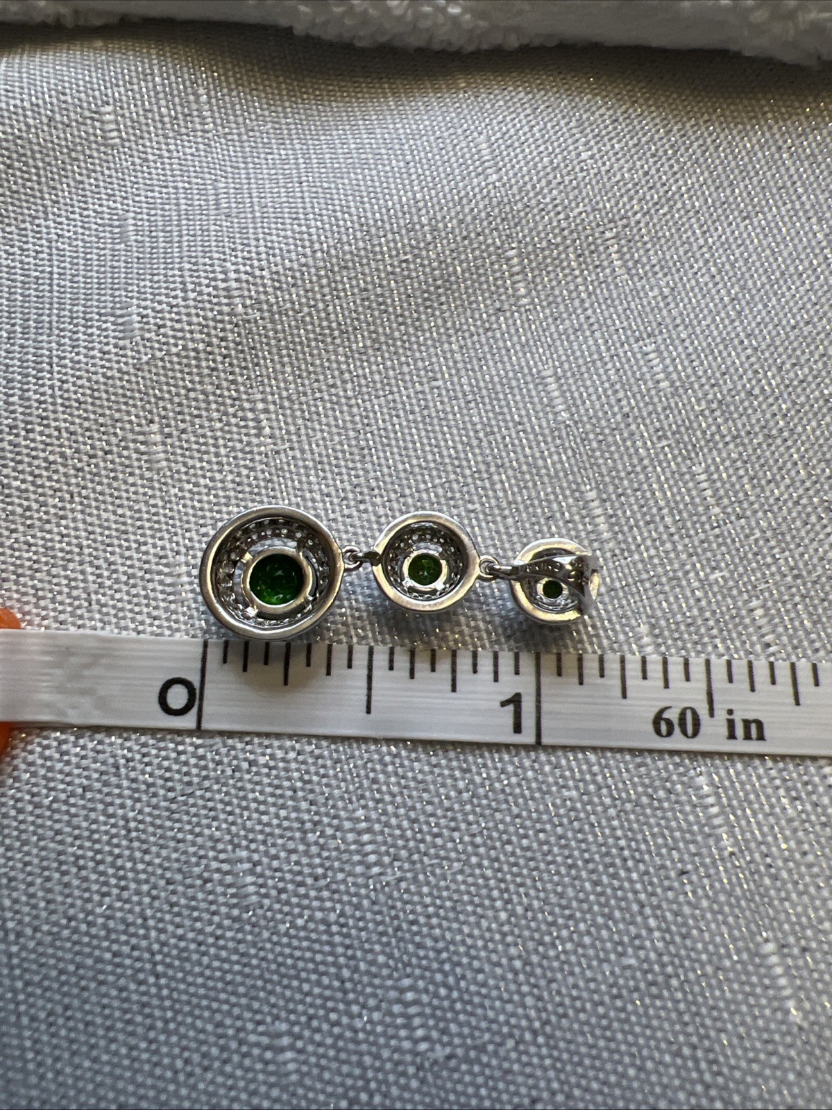 Green Stone & White/colorless CZ 3-tier Sterling Silver 925 Halo Pendant