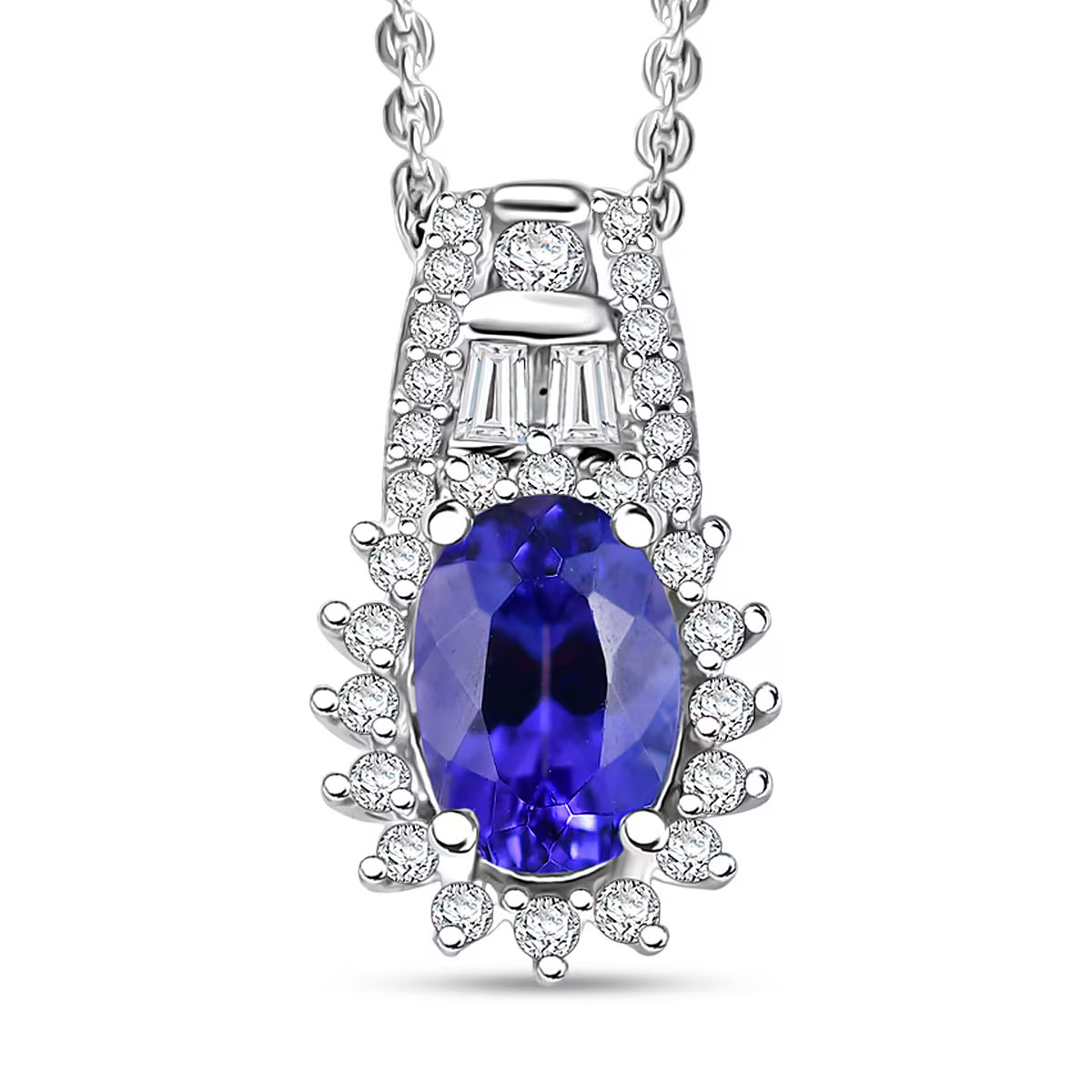 AAA Tanzanite and White Zircon 1.30 ctw Starburst Pendant Necklace in Rhodium