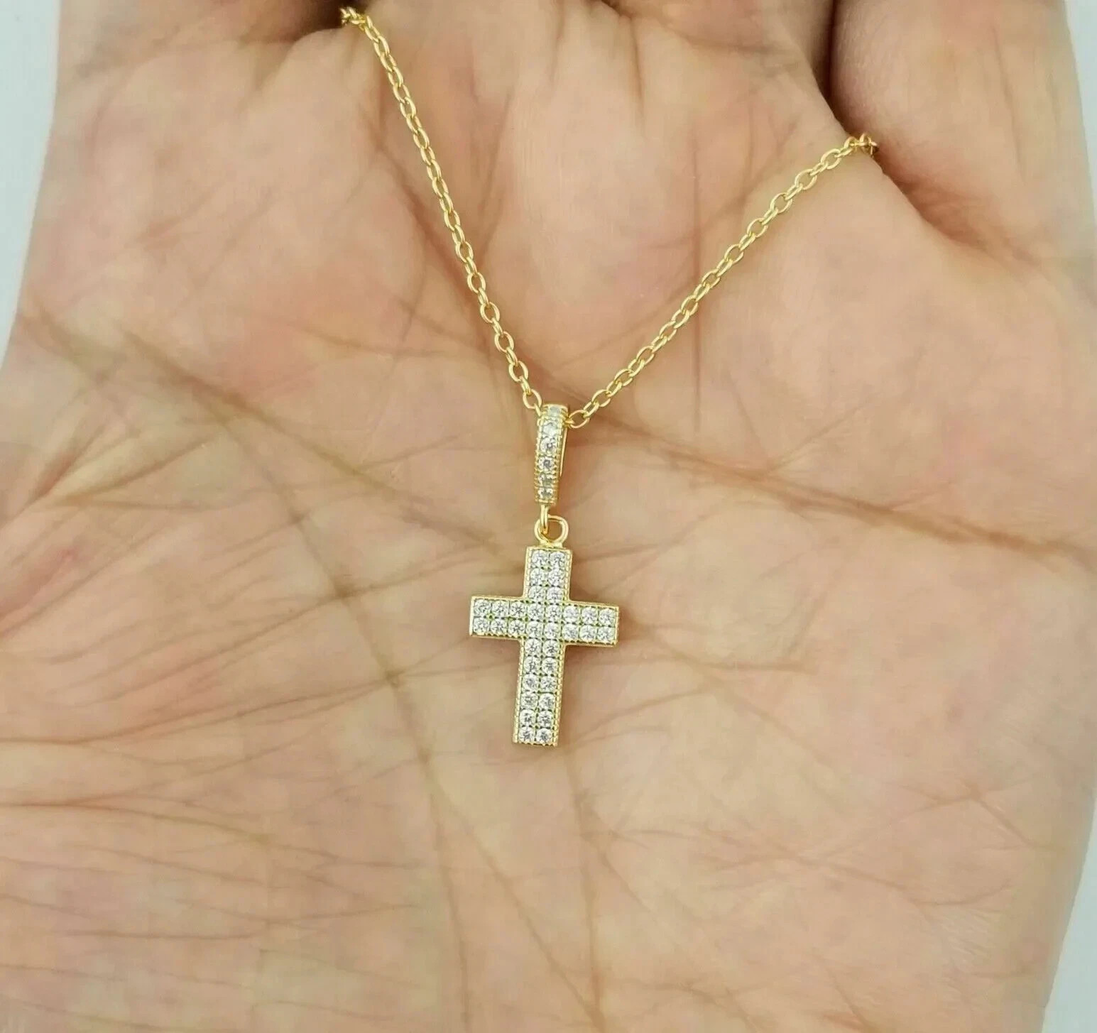 1.60Ct Round Cut VVS1D Diamond Cross Charm Pendant Necklace 14k Yellow Gold Over