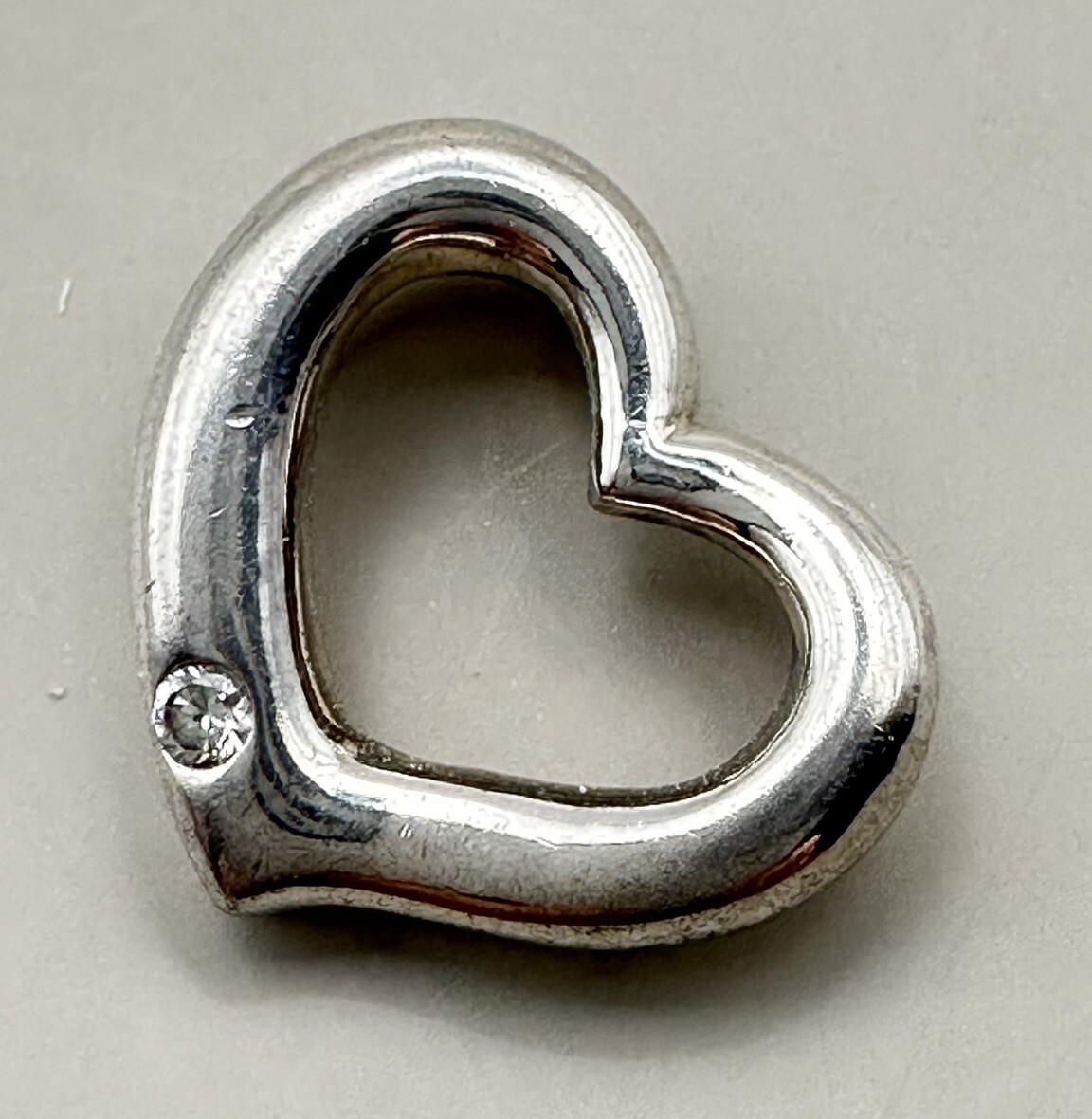 Floating Tilted Open Heart Pendant Clear Abstract Promise Sterling Silver