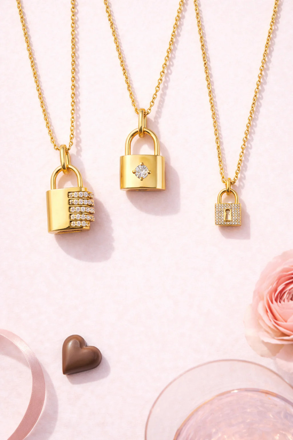 14K Yellow Gold Diamond Lock Pendant .72ct SI1 G/H 17in Cable Necklace
