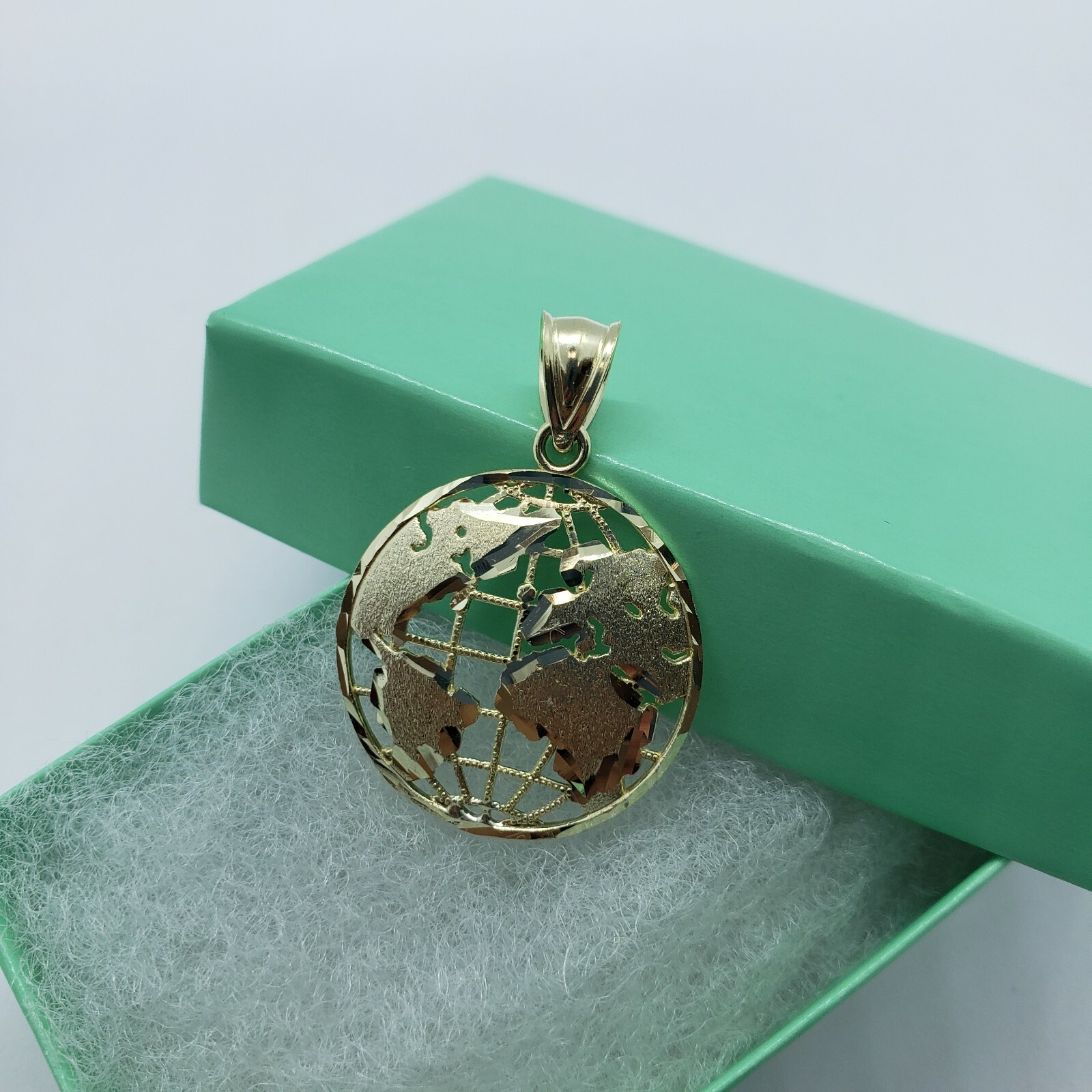 Authentic 10K Yellow White Real Gold Diamond Cut Globe Pendant Men Women 3 Sizes