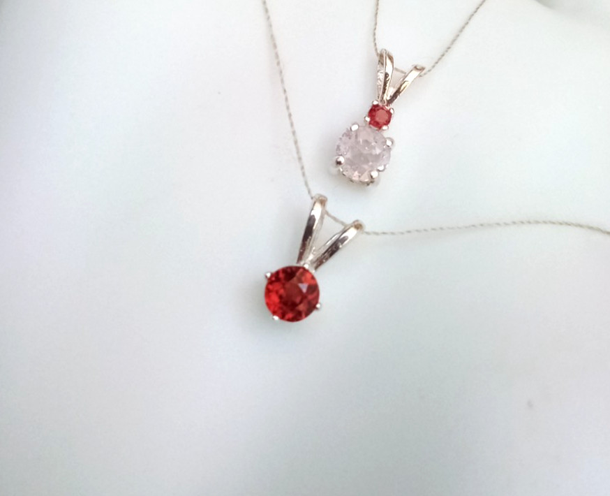 Two Pendant Set Natural Small Gemstones Very Light Pink Ceylon Sapphire Garnet