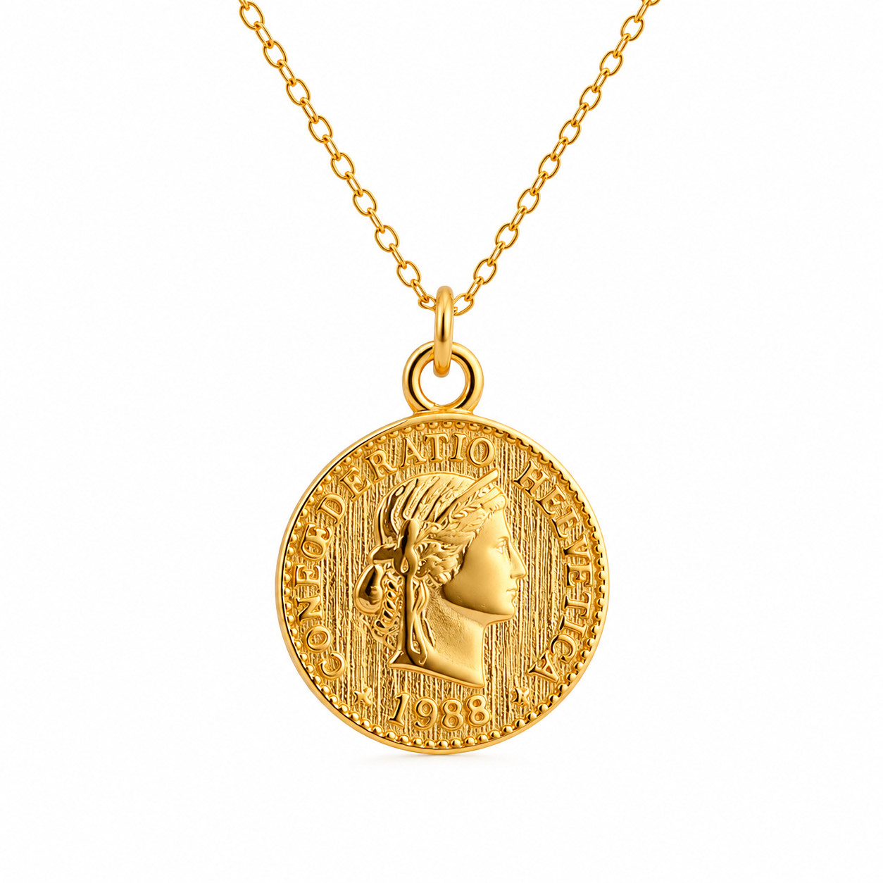 925 Sterling Silver Gold Plated Roman Coin Pendant Necklace Vintage Medallion