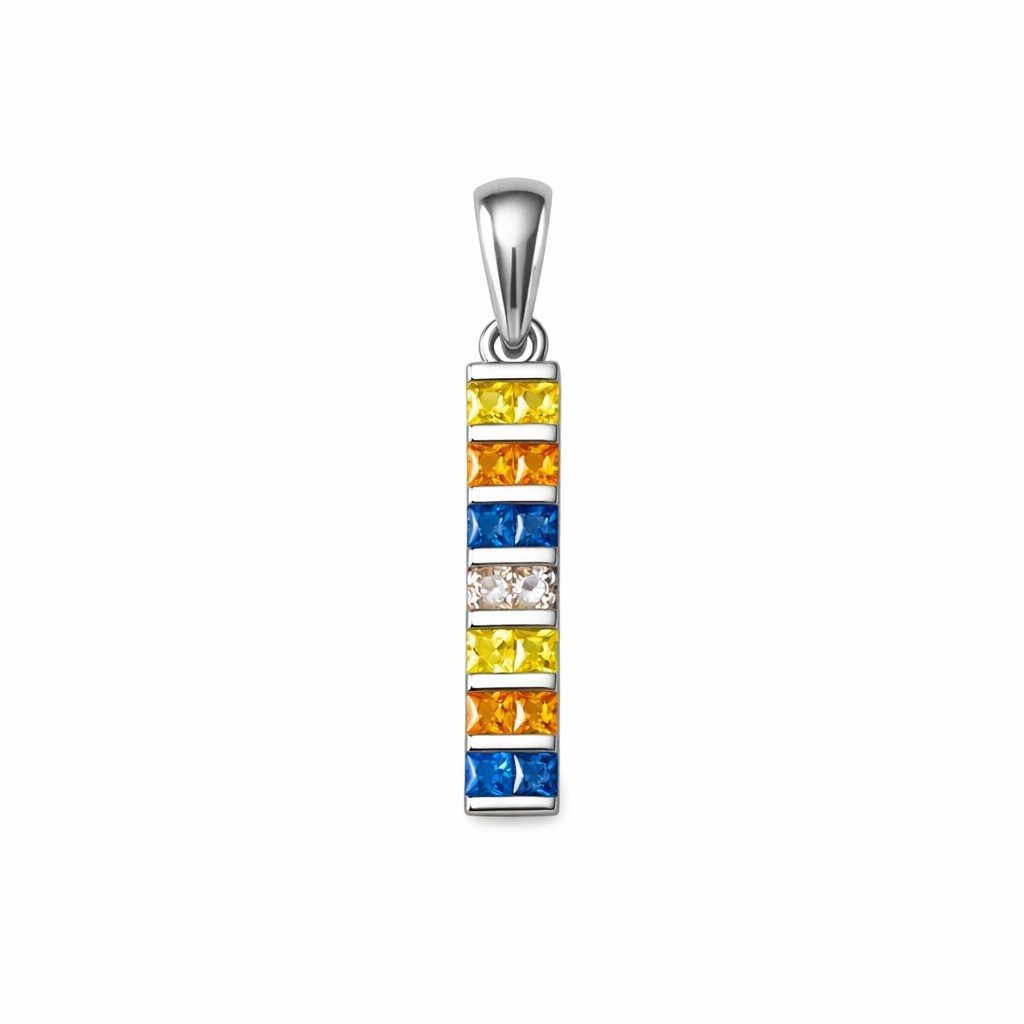 925 Silver Sapphire Bar Pendant . Natural Sapphire Necklace . Handmade Jewellery
