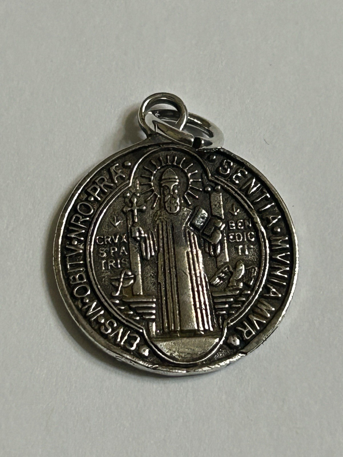 St. Benedict 925 Sterling Silver Christian Pendant Cross Crucifix Vintage