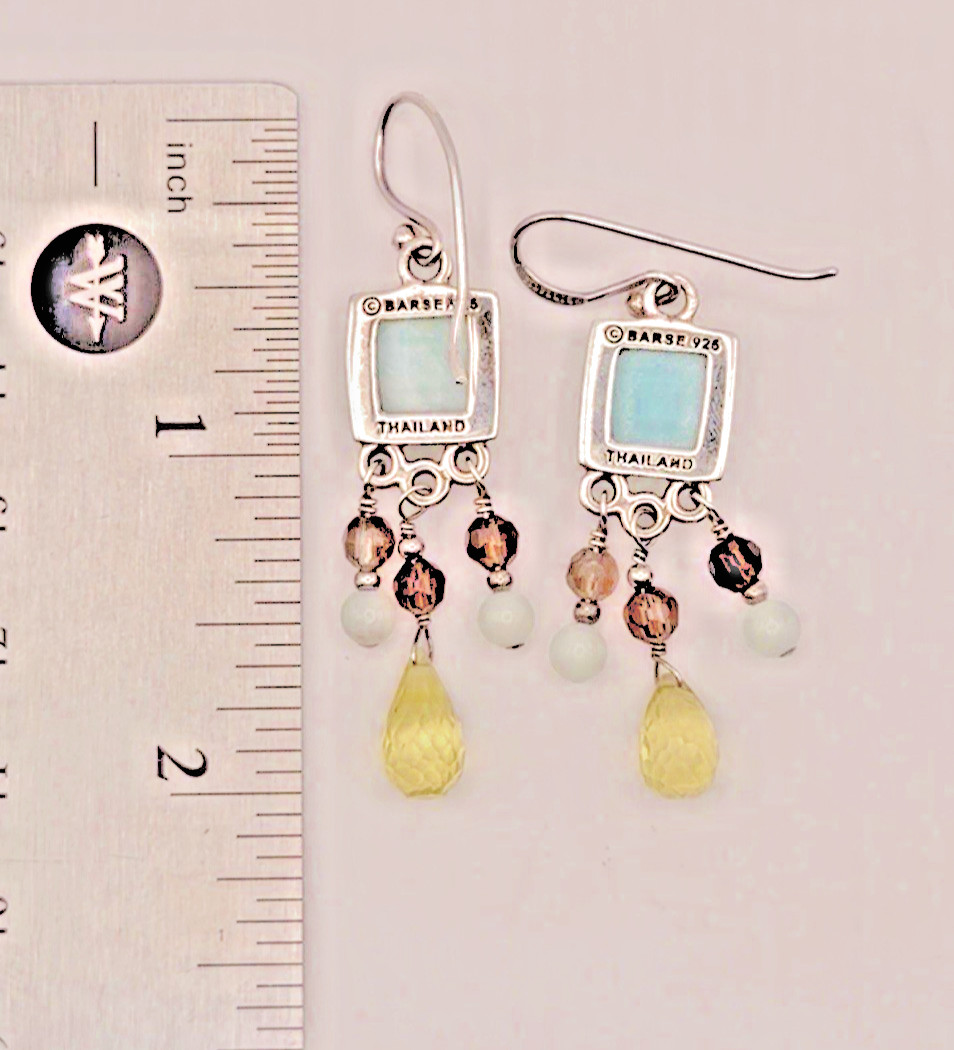 Barse 925 Blue Larimar, Citrine, Smoky Quartz Dangle Earrings – Rare Find