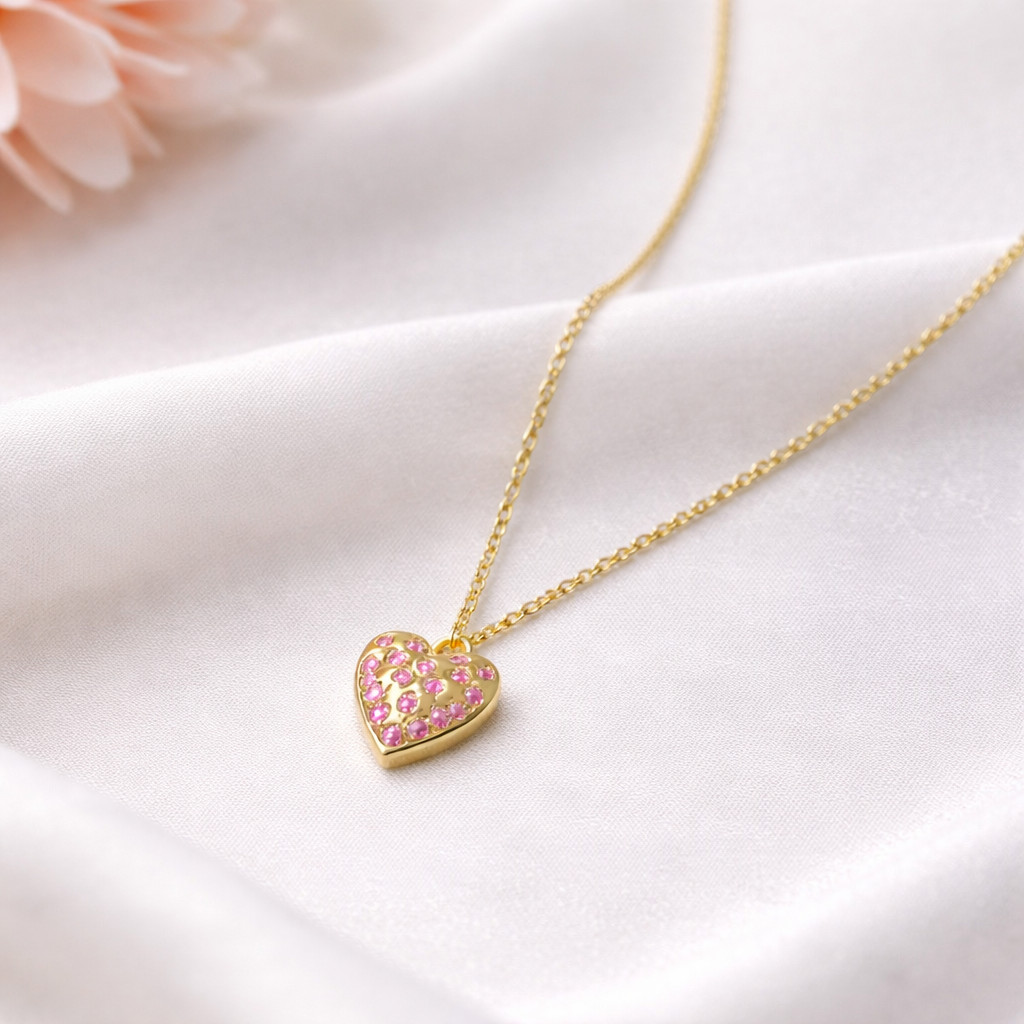Ruby Heart Charm 925 Sterling Silver Handmade Dainty Necklace – Valentine Gift