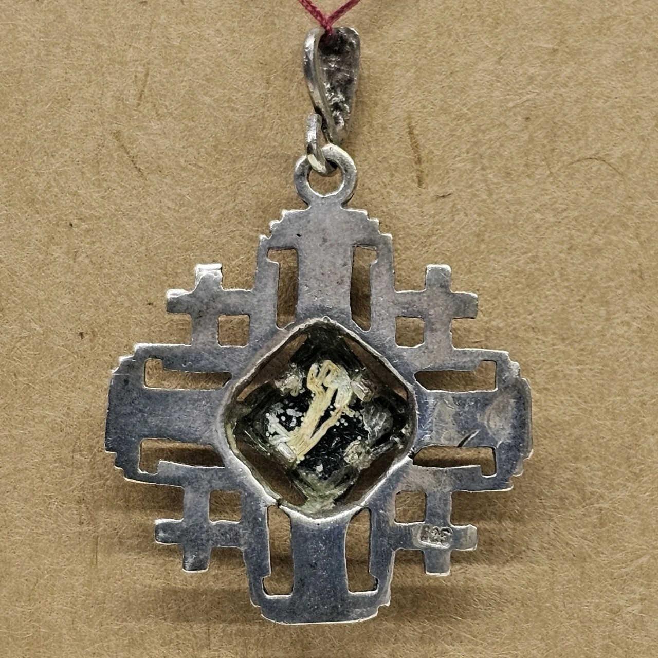 925 Sterling Silver Pendant Jerusalem Cross With Roman Glass