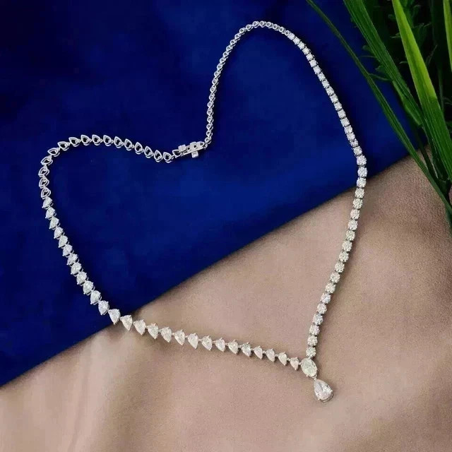 Pear Cut Lab Created Diamond 20ct Tennis Necklace 14k White Gold Plated 18″