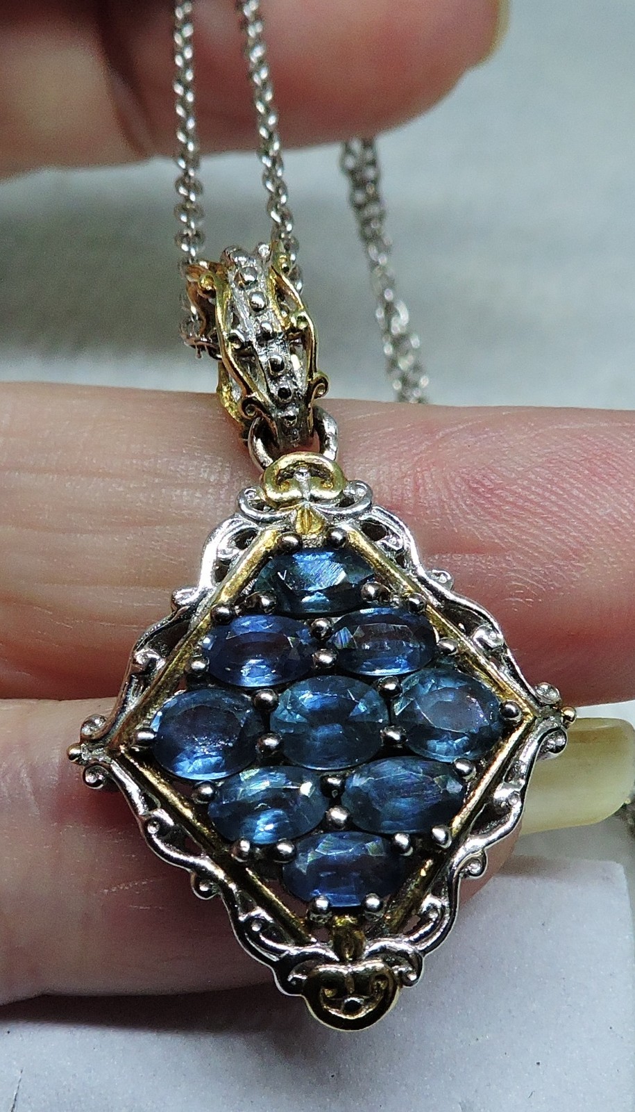 Sapphire Cluster Necklace by Heng Ngai 925 Sterling 2.25 ct 20′ Chain