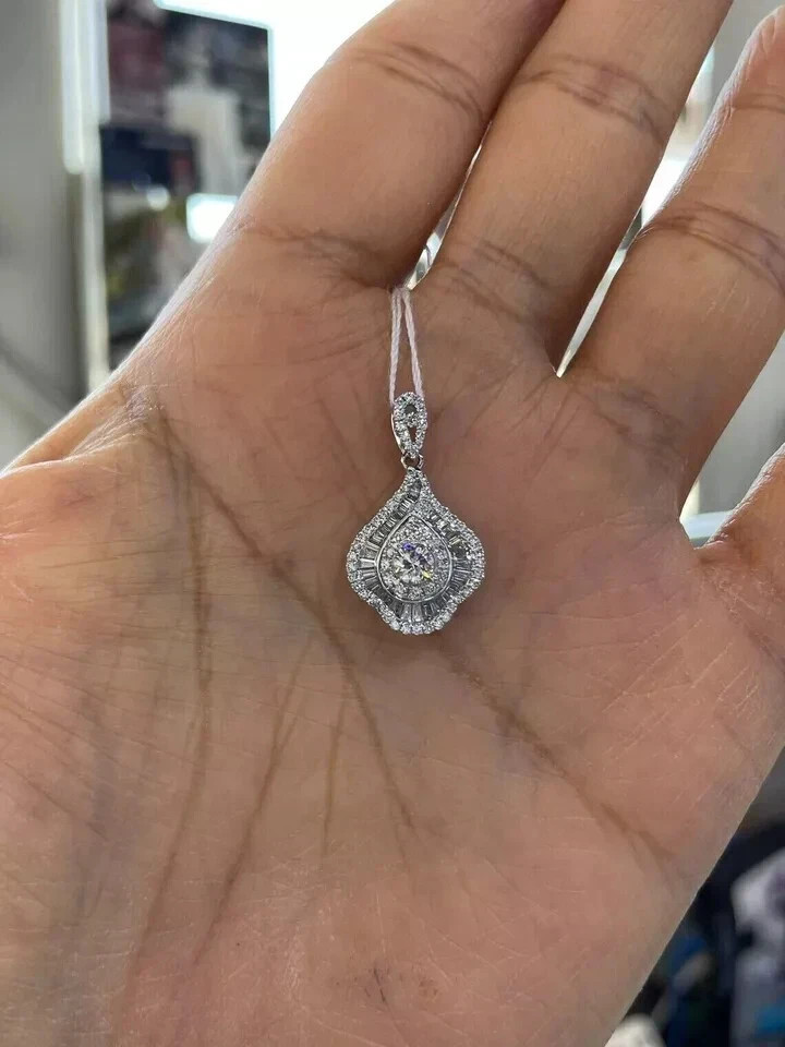3.00 Ct Round Cut Lab Created Diamond Cluster Pendant 14K White Gold Plated