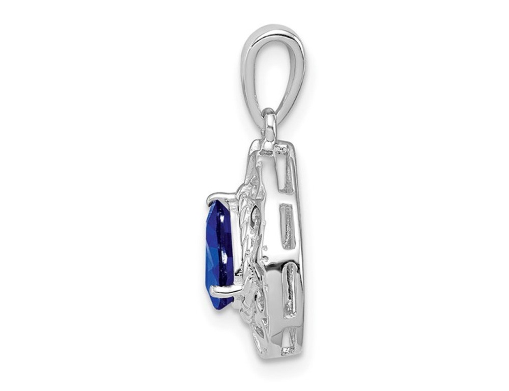 9/10 Carat (ctw) Natural Blue Sapphire Drop Pendant in Sterling Silver