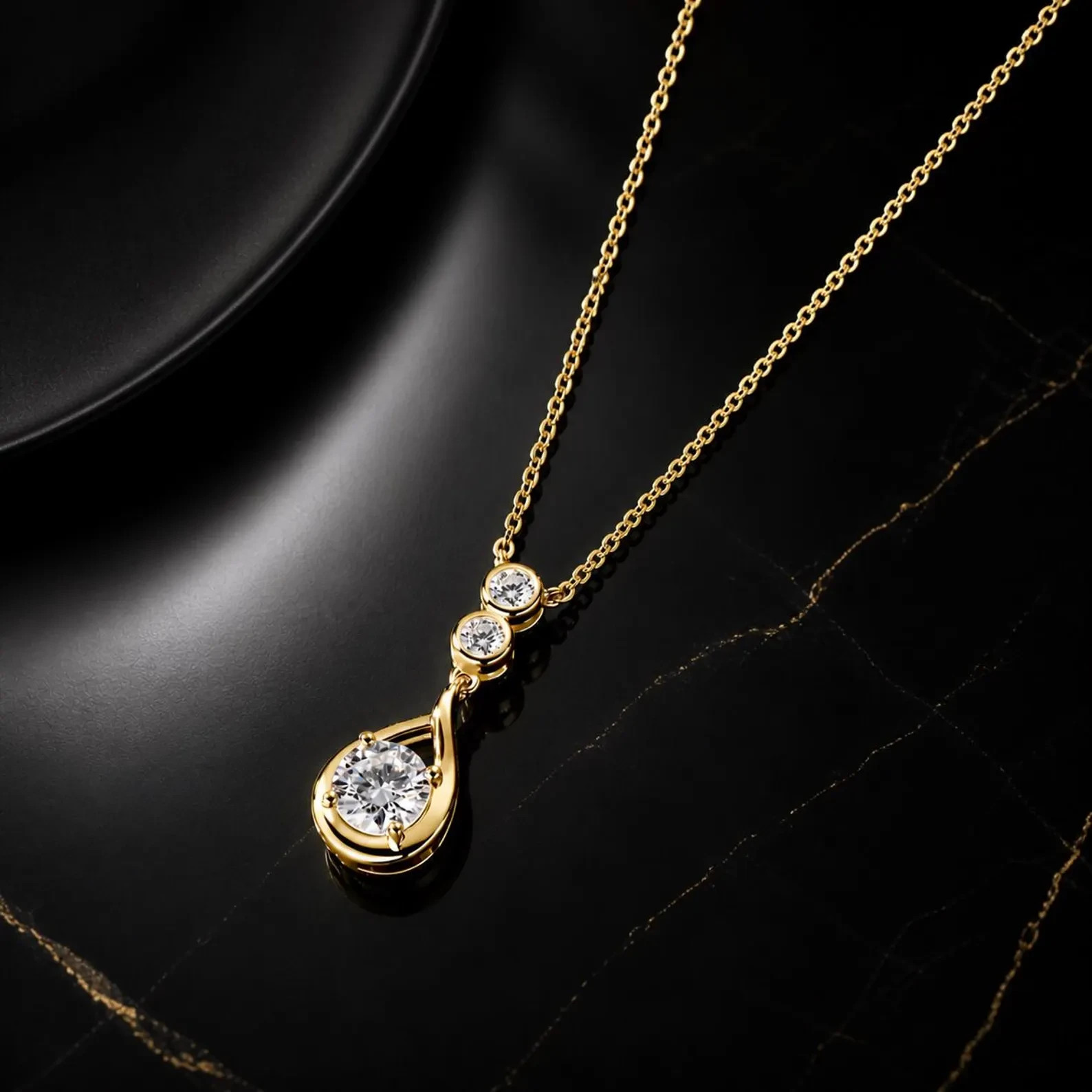2ct Round Moissanite Teardrop Necklace Vermeil 925 Silver D Color VS1 Necklace