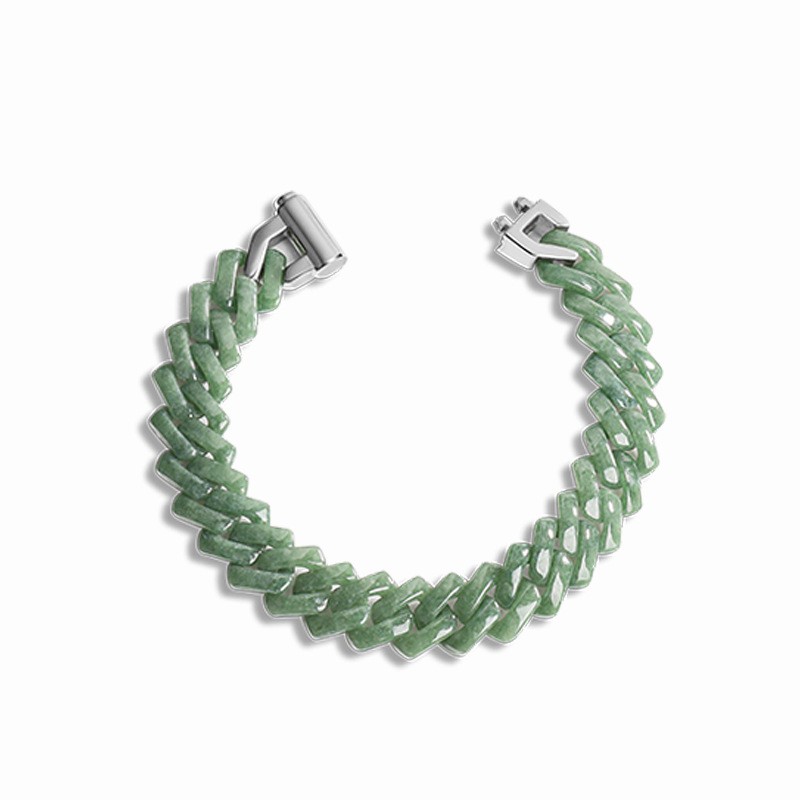 Natural JADEITE Cuban Link CHAIN Necklace Bracelet SET Heavy Chunky Hip Hop