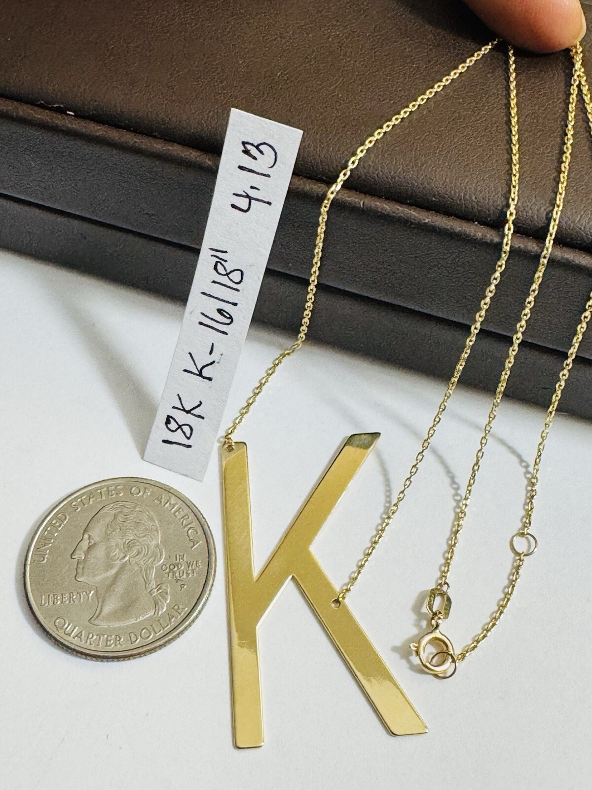 RARE 18K 750 YELLOW Gold Letter K initial Necklace 16.5/17.5” Long 1mm 4.1g