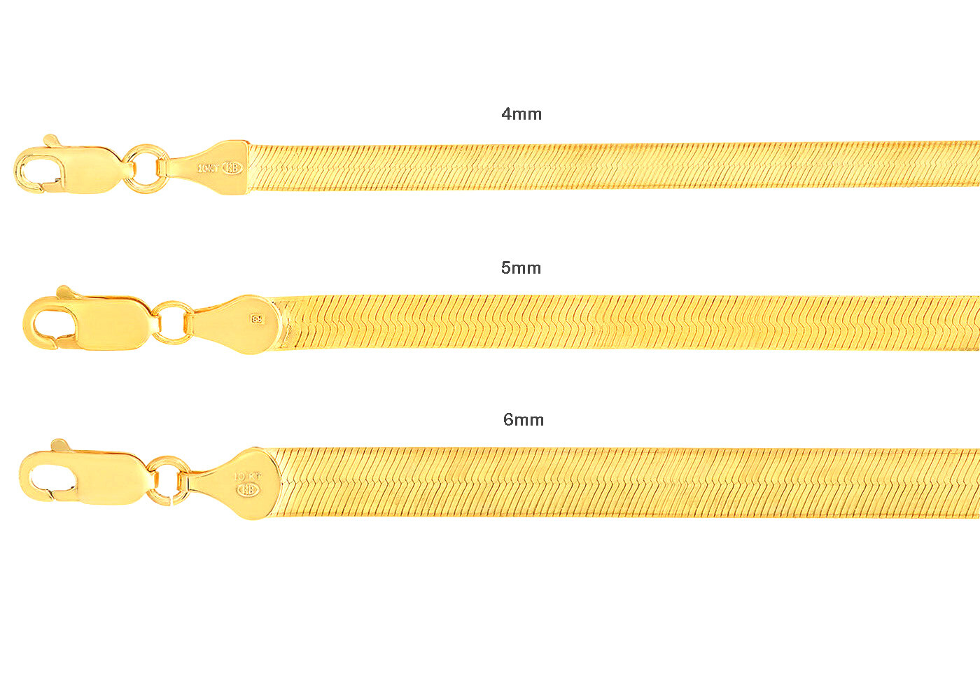 10K Yellow Gold Solid 4mm-6mm High Polish Silk Herringbone Chain Necklace 16-24″