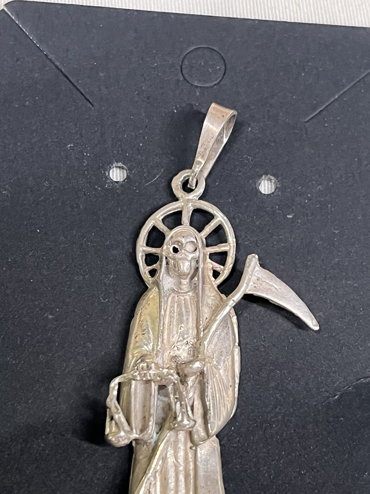 VTG 925 sterling silver Santa Muerte Grim Reaper large pendant 2.5”