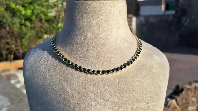 4MM Round Cut Lab Created Diamond Bezel Tennis Necklace 14k Yellow Gold Plated