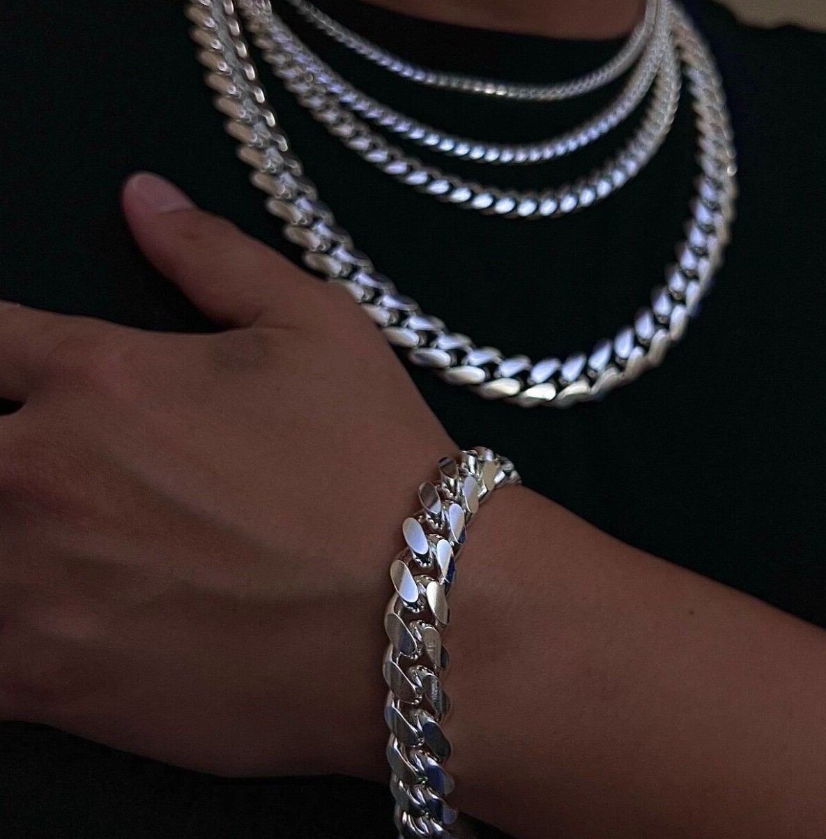 925 Sterling Silver Miami Cuban Link Chain Necklace Bracelet 2mm~7mm All Sizes