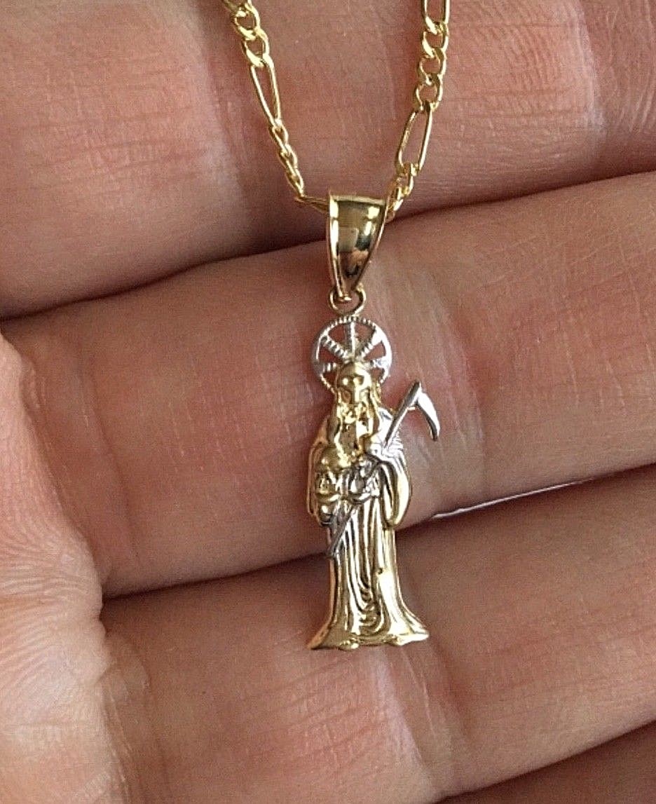 14K SOLID GOLD GRIM REAPER 20″NECKLACE- 27mm / 1.06 inches SANTA MUERTE- PT098-1
