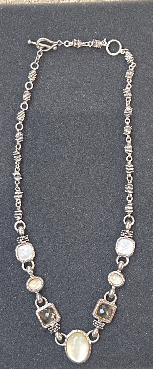 Michael Dawkins Sterling Silver Crystal MOP Adjustable Necklace Toggle Clasp 20”