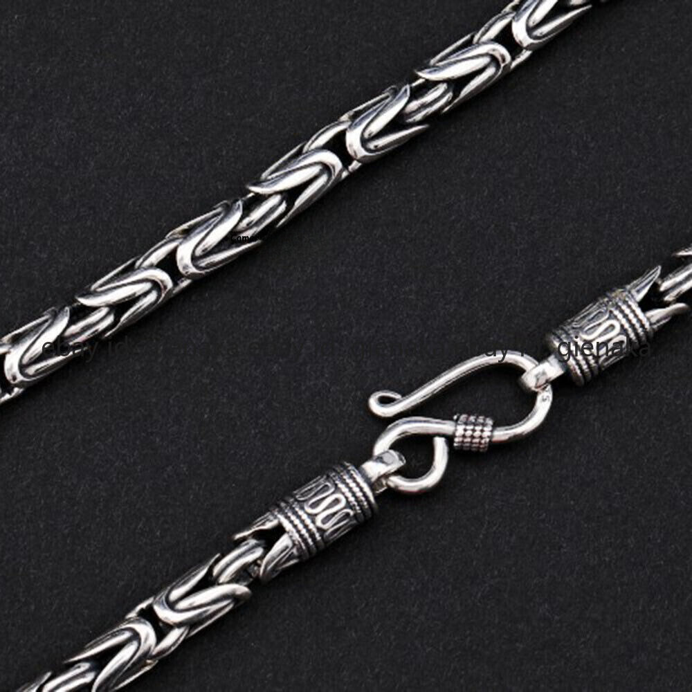 Pure S925 Sterling Silver Chain Men Women 4-7mm Byzantine Link Necklace 18-30in
