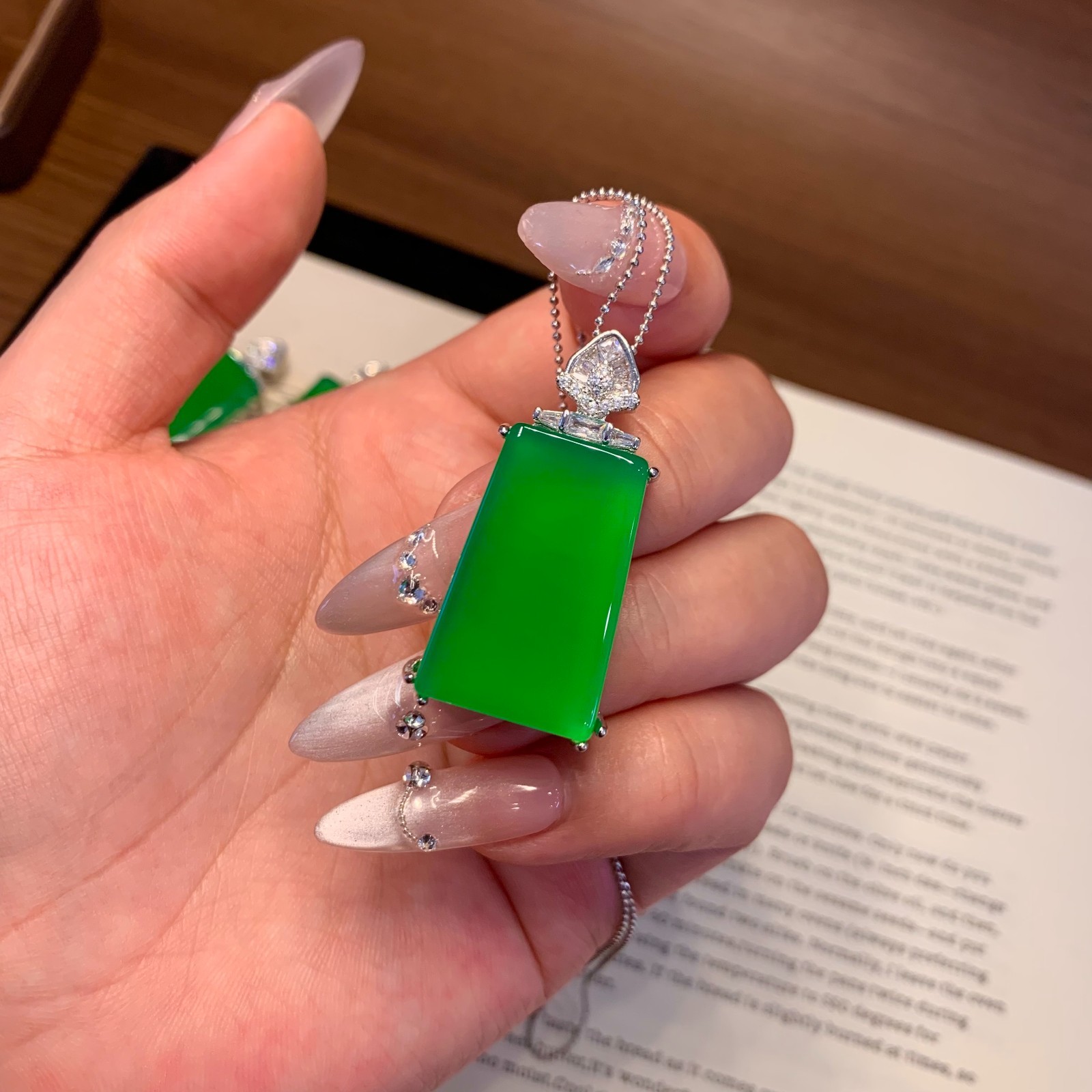 Certificate Natural Agate/ Chalcedony light green PingAn Lucky Pendant 无事牌
