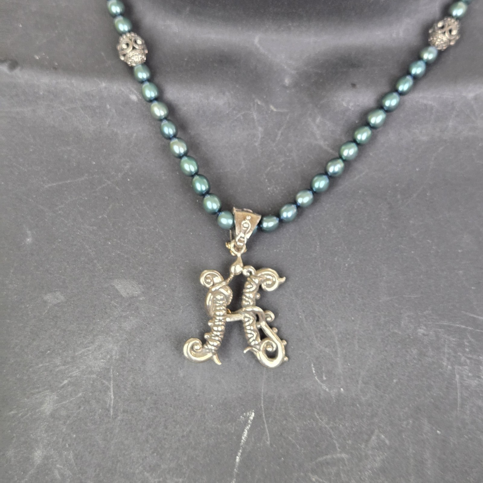 Barbara Bixby Thailand 18k & 925 Pearl Necklace And Initial H Pendant